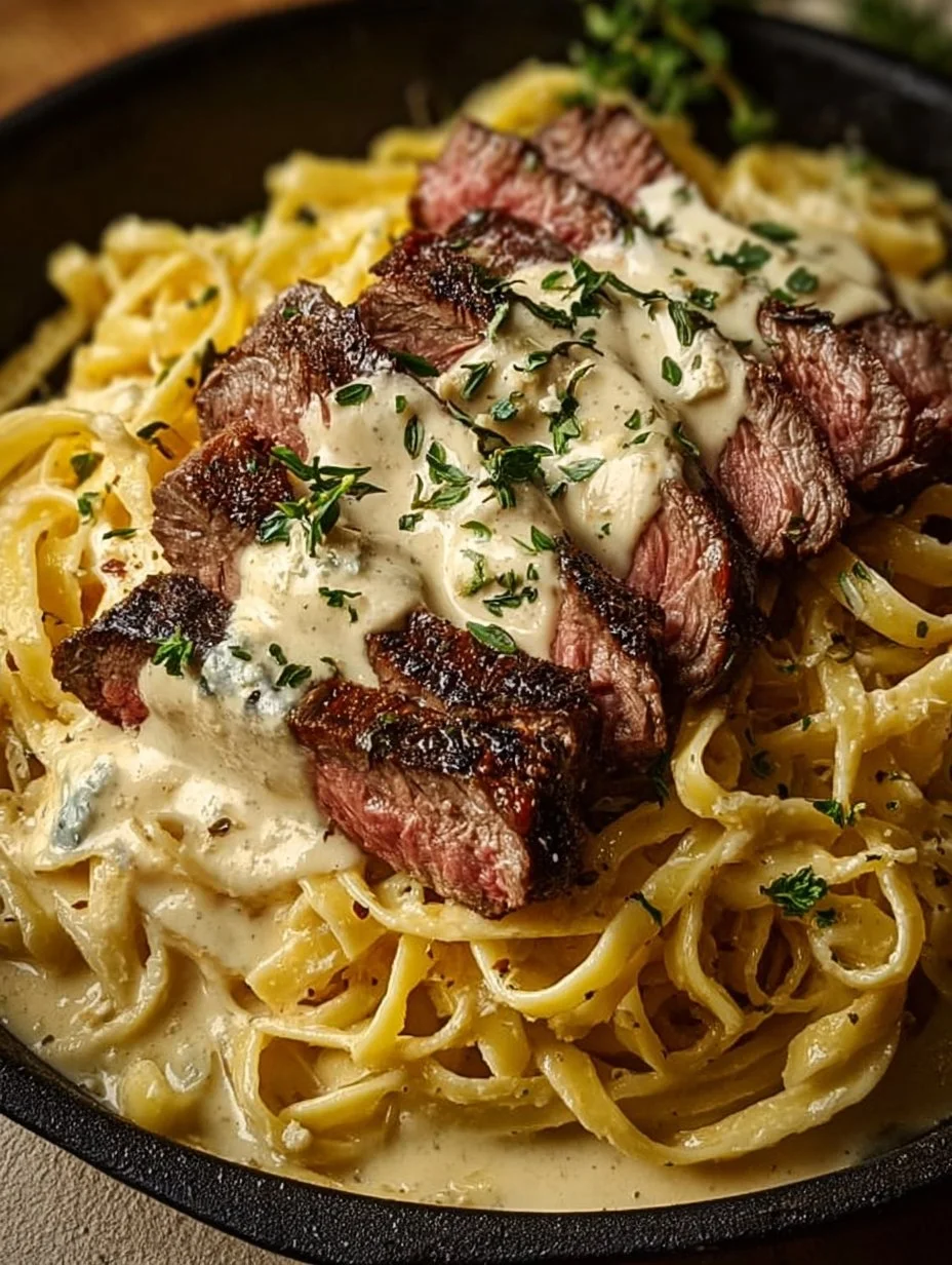 Pikantes Steak Gorgonzola Alfredo mit cremiger Parmesan-Soße