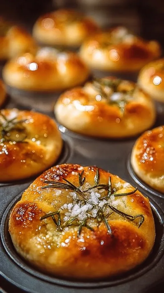 Leckere Rosmarin-Knoblauch-Focaccia-Muffins auf einem Teller