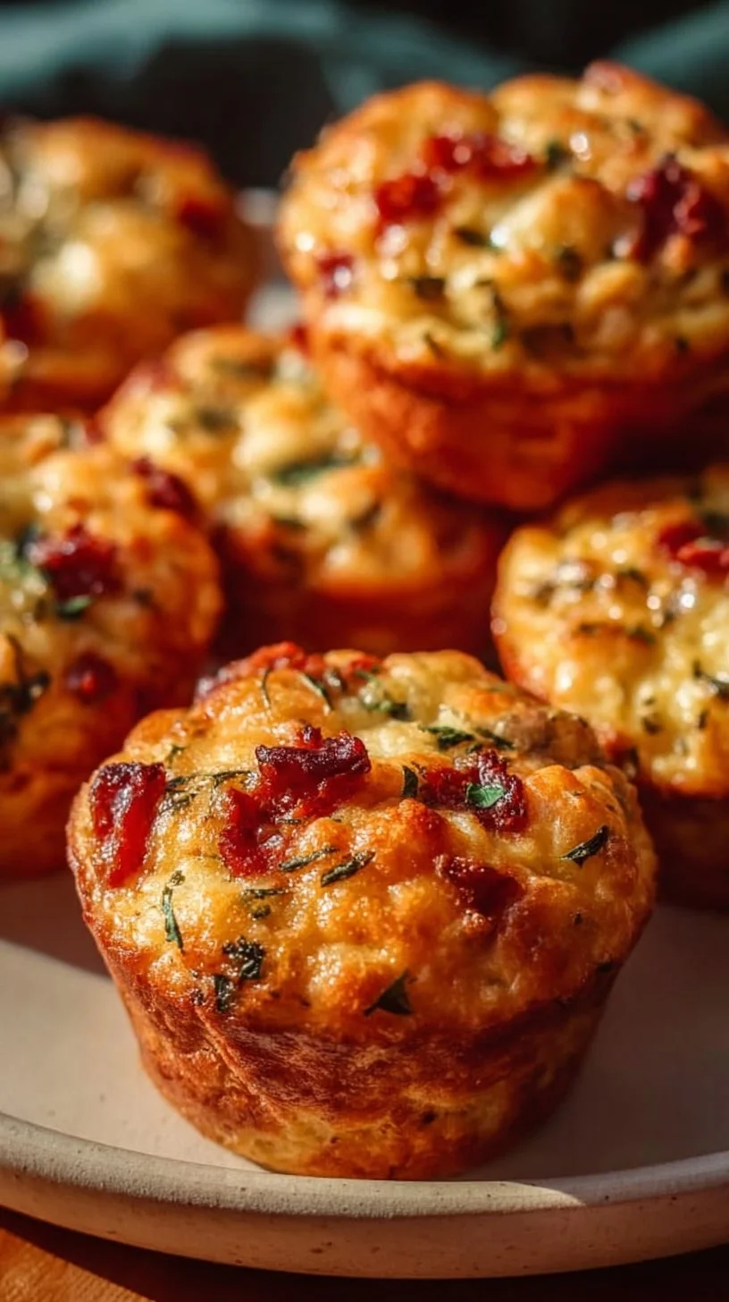Saftige Pizza-Muffins auf einem Teller, perfekt für Snacks und Partys.