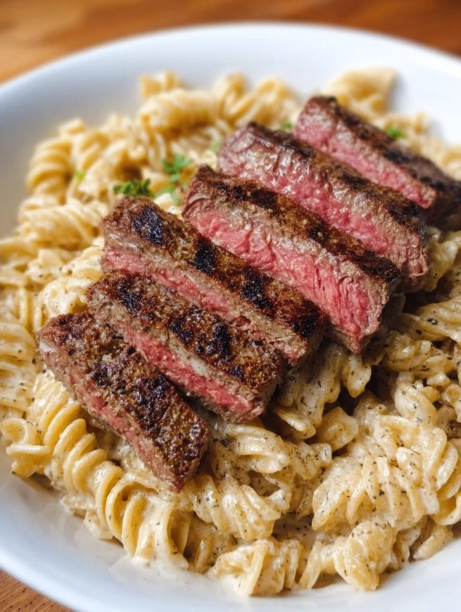Leckeres Steak Alfredo mit zartem Steak in cremiger Sauce