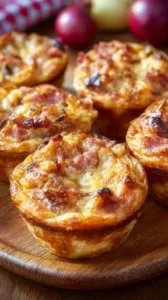 Zwiebelkuchen-Muffins mit Blätterteig auf einem Teller serviert