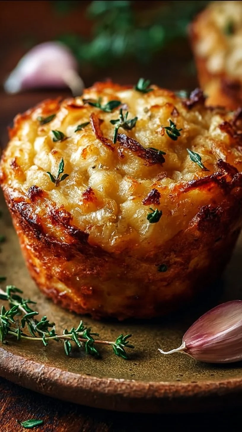Frische, herzhafte Zwiebelkuchenmuffins auf einem Teller serviert