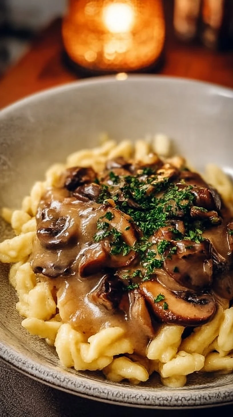 Authentic German Spätzle with Mushroom Sauce