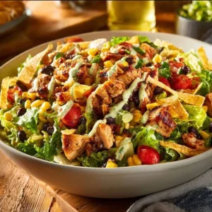 Leckerer BBQ Hähnchensalat mit gegrilltem Hähnchen und frischen Zutaten