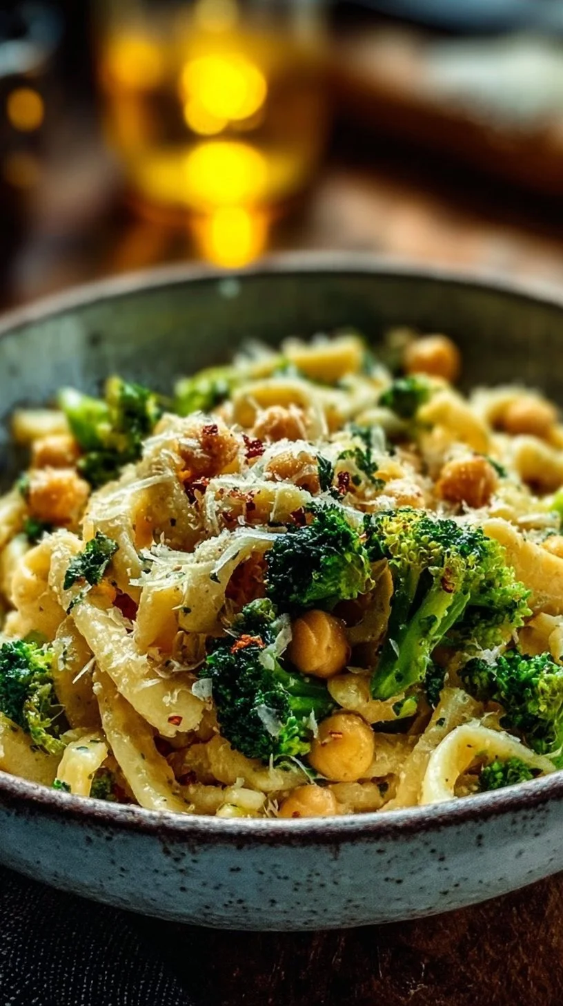 Brokkoli Kichererbsen-Pasta mit Knoblauch-Olivenöl