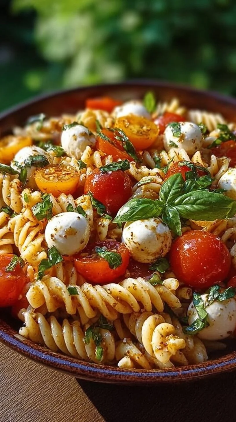 Leckere Caprese Pasta Salad mit frischen Zutaten und italienischem Flair.