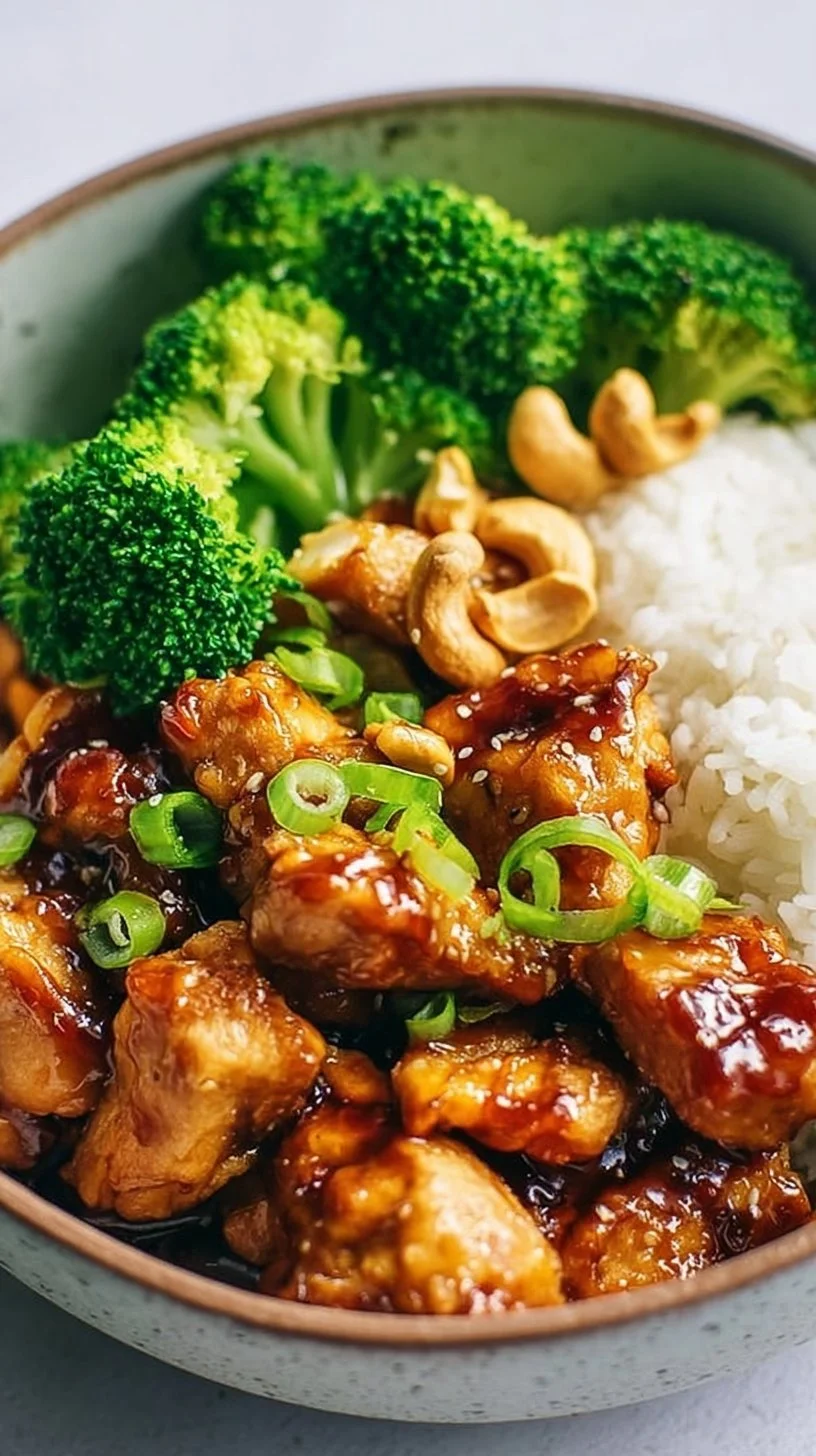 Leckeres Cashew-Hähnchen mit knackigen Cashew-Nüssen und Gemüse