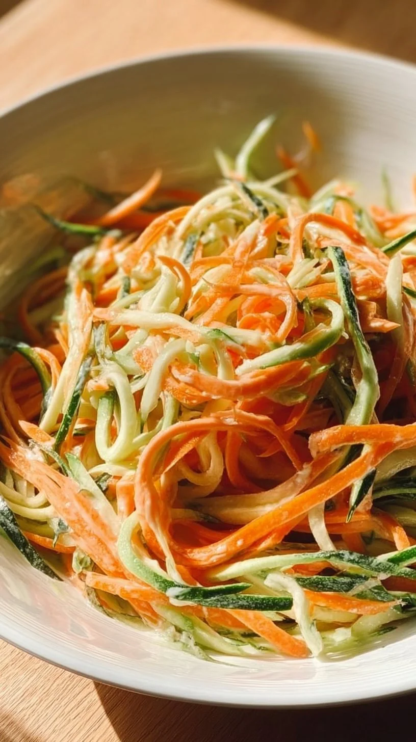 Cremiger Gurken- und Möhrensalat auf einem Teller angerichtet