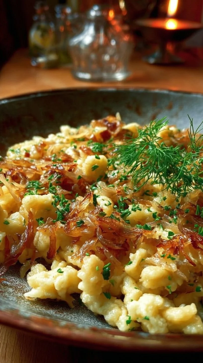 Echte österreichisch-deutsche Spätzle mit karamellisierten Zwiebeln