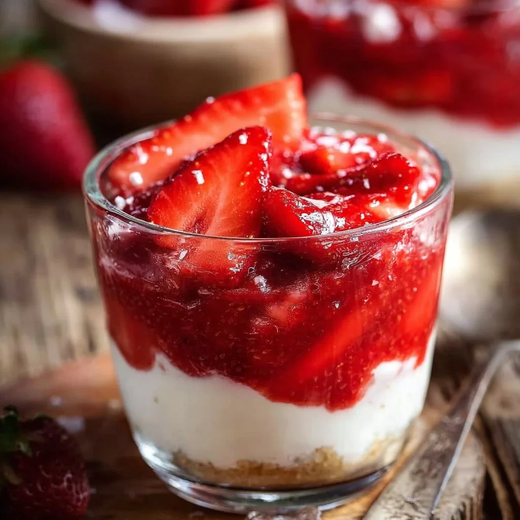Erdbeer Dessert mit Quark und Mascarpone auf einem Teller angerichtet