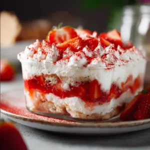 Veganes Erdbeer-Tiramisu mit frischen Erdbeeren und cremigem Schichtdessert