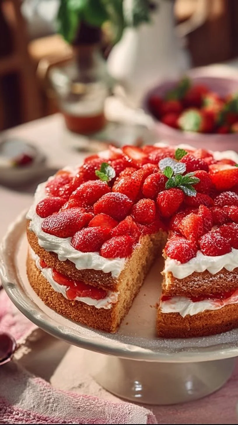Erdbeerkuchen mit Mascarpone-Creme und Mandelboden
