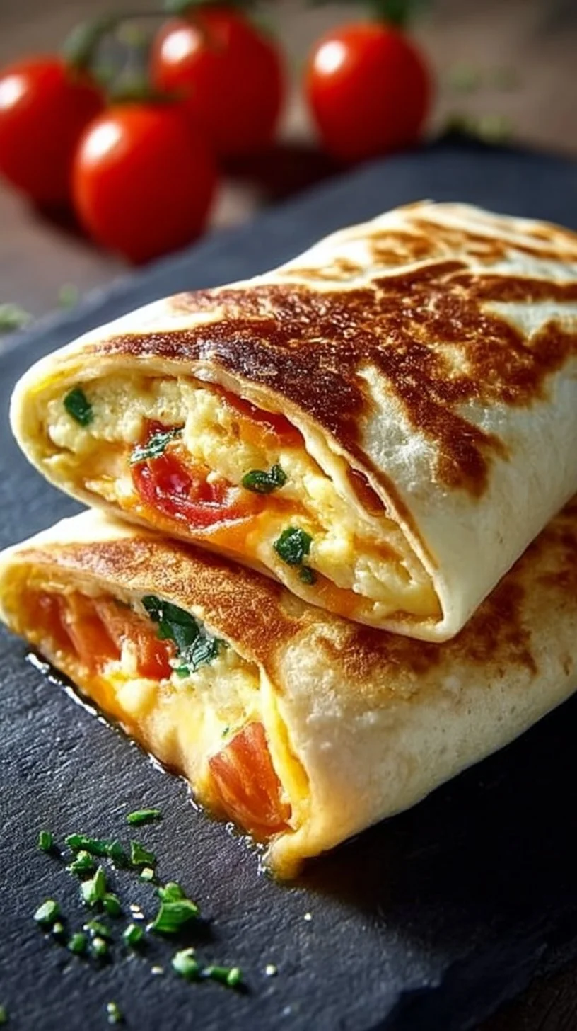 Frühstückswrap mit Ei auf einem Teller serviert, ideal für schnelle Mahlzeiten.