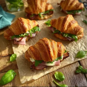 Leckere gefüllte Croissants aus herzhaftem Blätterteig