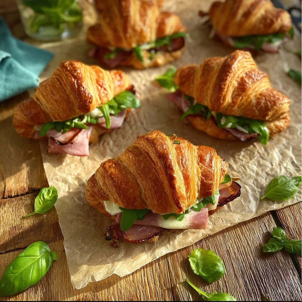 Leckere gefüllte Croissants aus herzhaftem Blätterteig