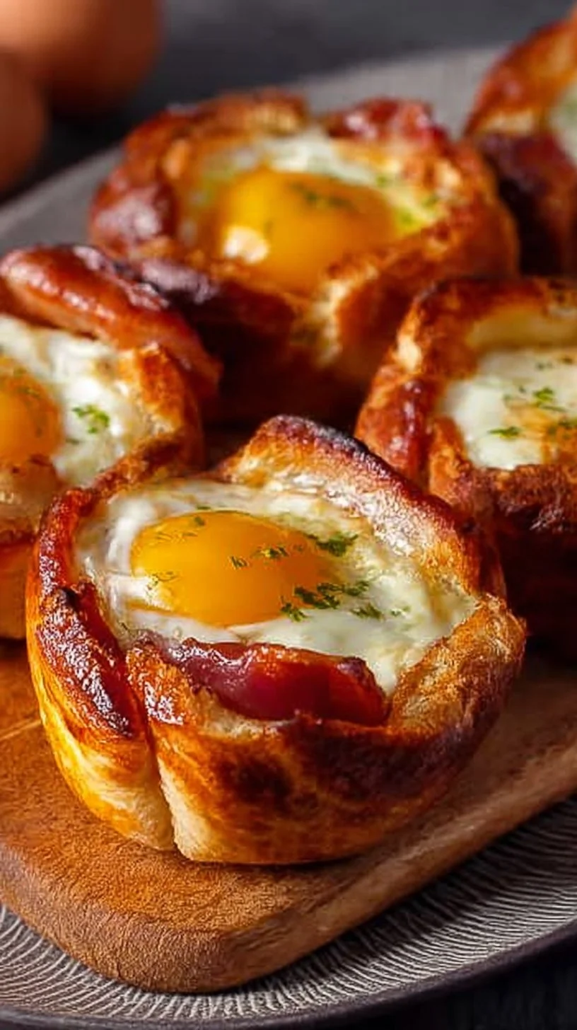 Gefüllte Frühstücksbrötchen mit Ei, Bacon und Käse auf einem Teller