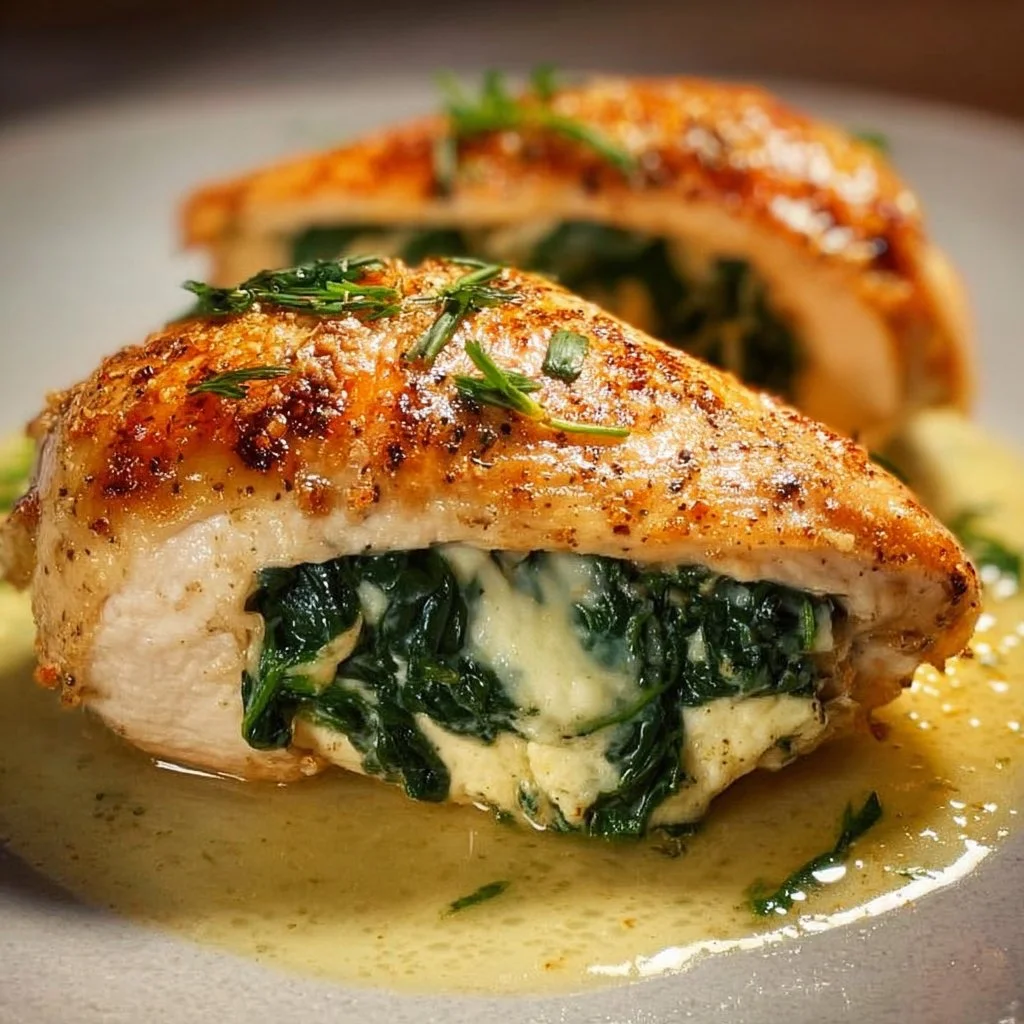 Leckere gefüllte Hähnchenbrust mit frischen Zutaten auf einem Teller.