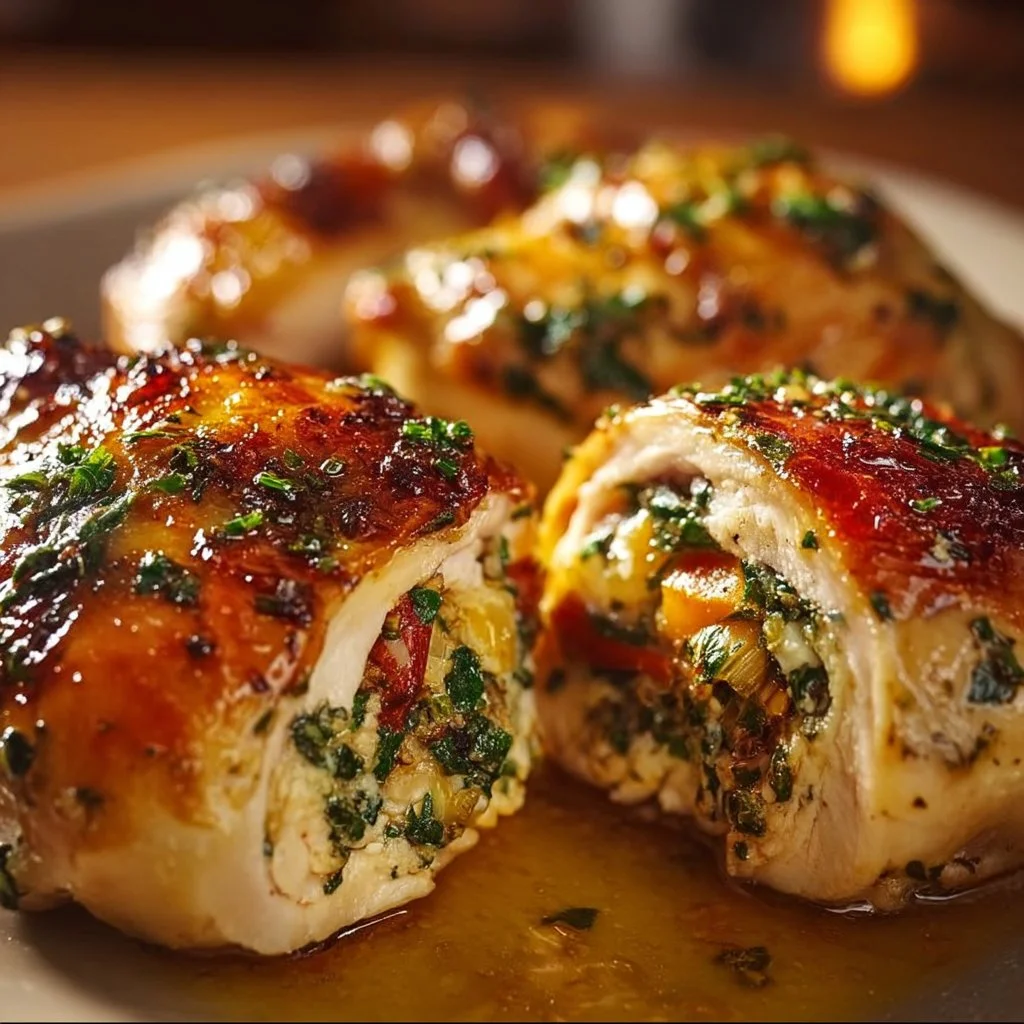 Gefüllte Hühnerbrüste mit frischem Gemüse und Kräutern