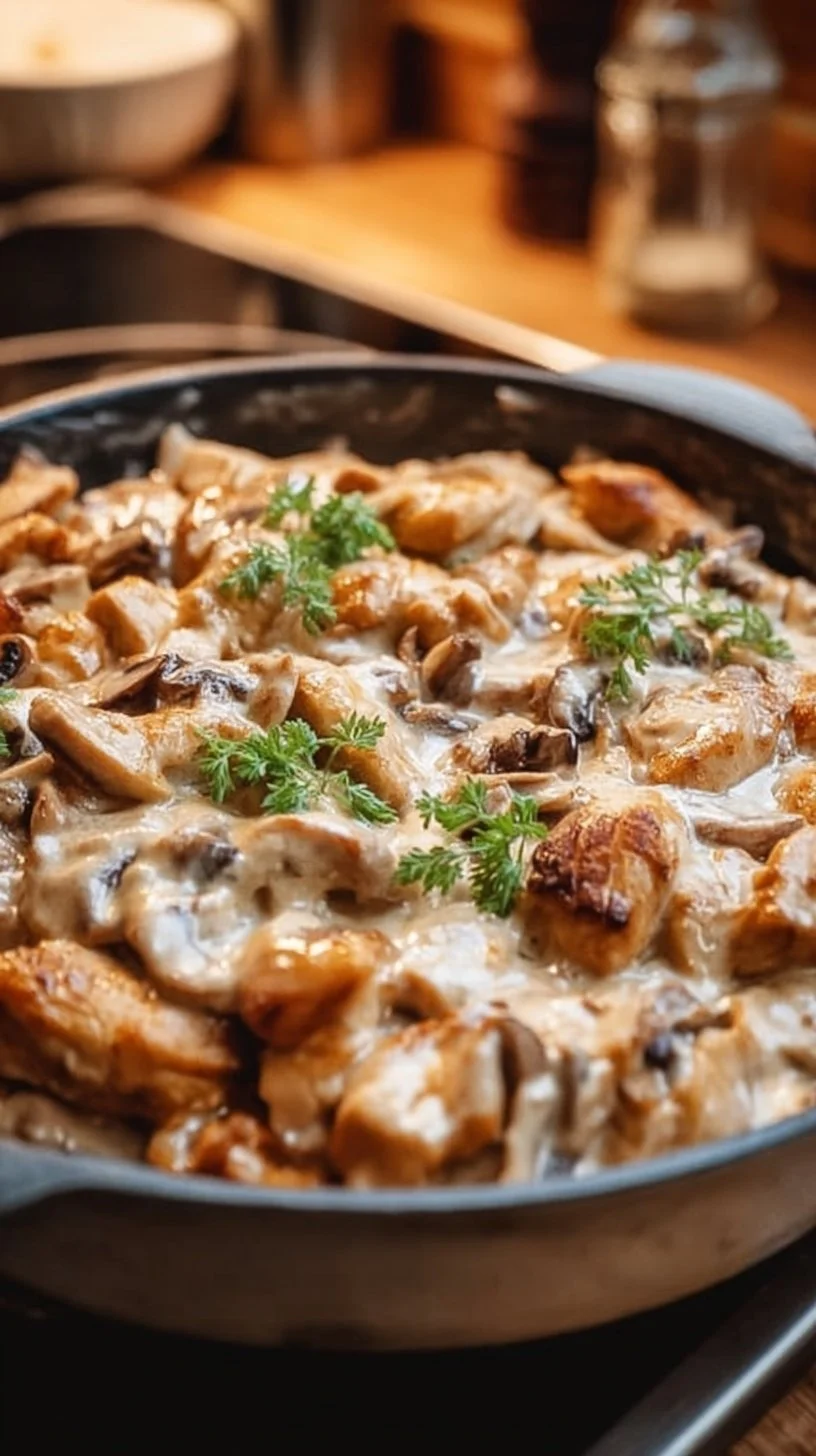 Geschnetzeltes mit Hähnchen in Rahmsoße