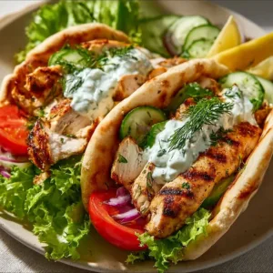 Griechischer Hähnchen-Wrap mit frischen Zutaten und Wraps