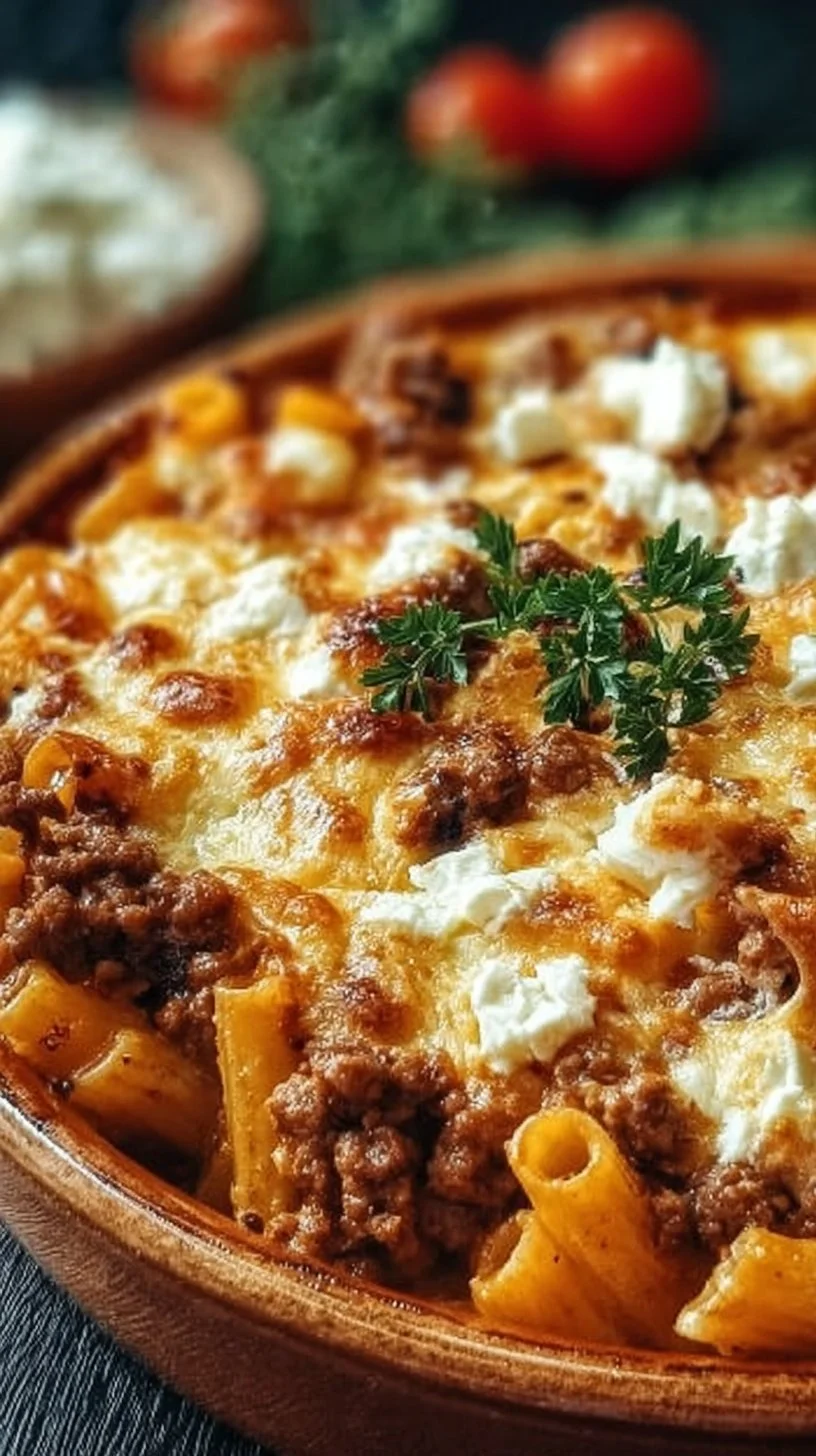Griechischer Nudelauflauf mit Feta und Hackfleisch
