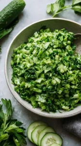 Schüssel mit grünem Göttin Salat, frisch zubereitet und gesund.