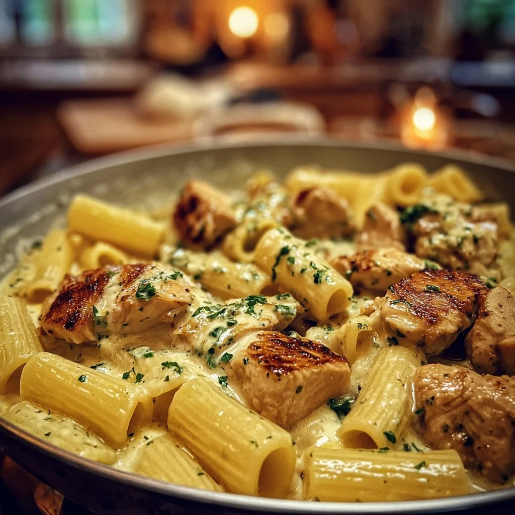 Hähnchen in Knoblauchbutter mit Rigatoni