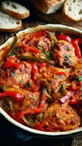 Hähnchenbrust in einer cremigen Soße serviert mit Beilagen