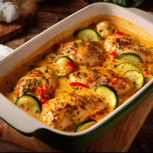 Hähnchenbrust mit buntem Gemüse auf einem Teller angerichtet