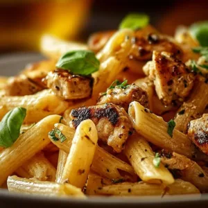 Honig-Pfeffer-Hühnchen-Pasta mit frischen Kräutern und würzigem Saucenmix