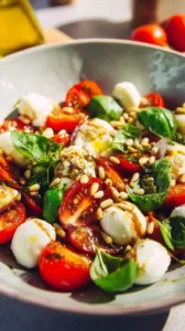 Italienischer Tomaten-Mozzarella-Salat mit frischen Zutaten auf einem Teller