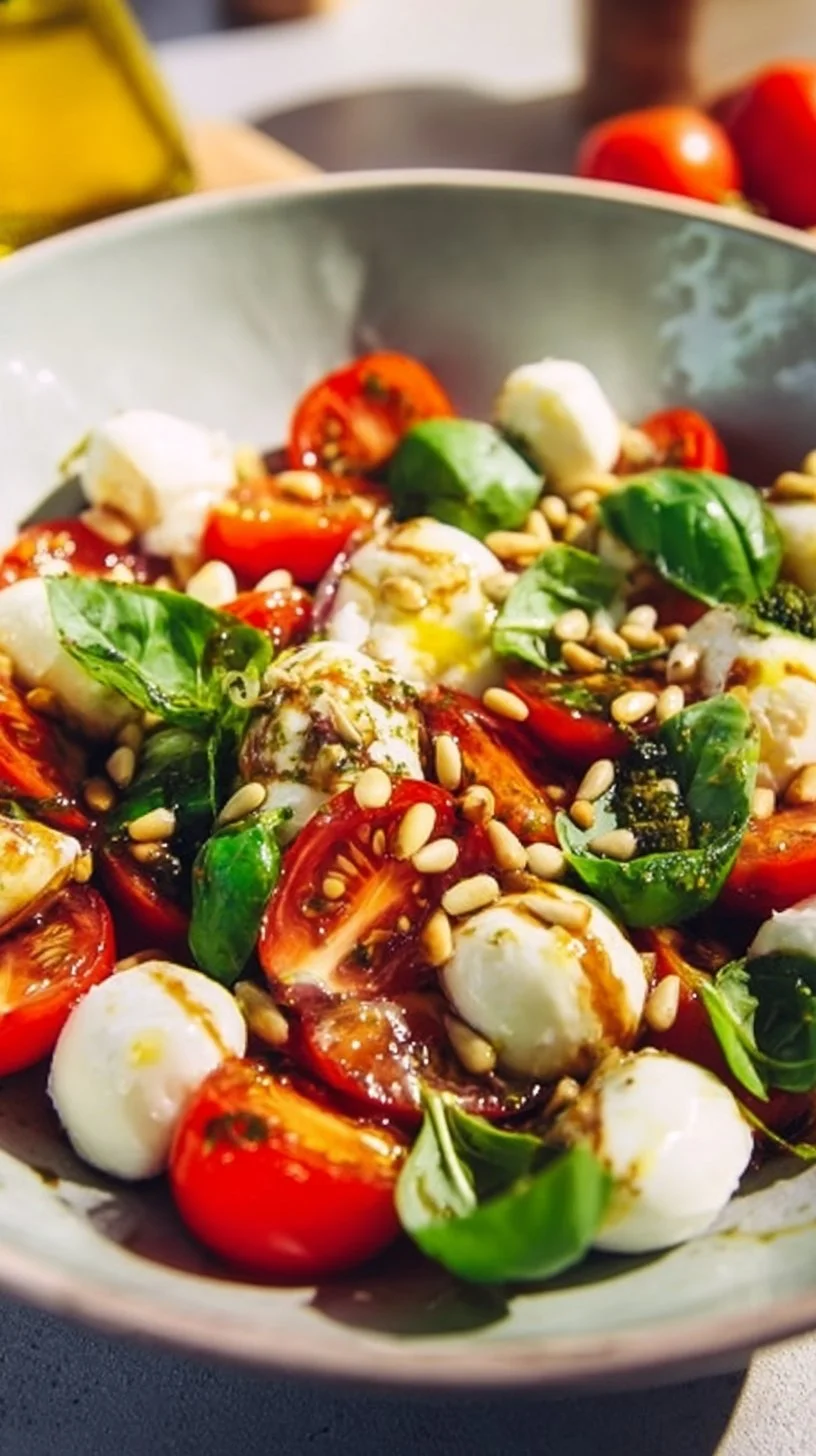 Italienischer Tomaten-Mozzarella-Salat mit frischen Zutaten auf einem Teller