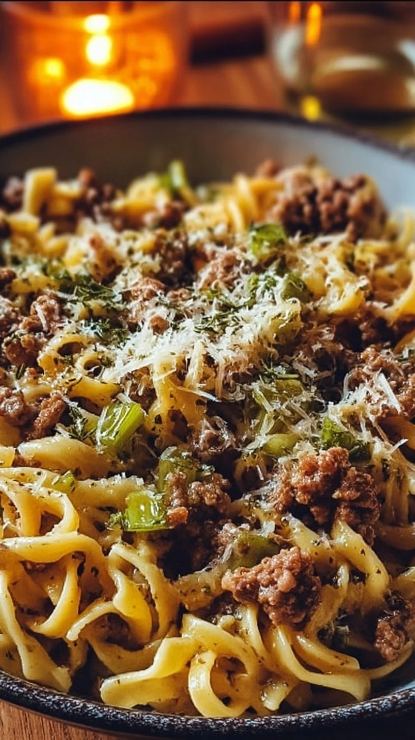 Käse-Lauch Pasta mit Hackfleisch