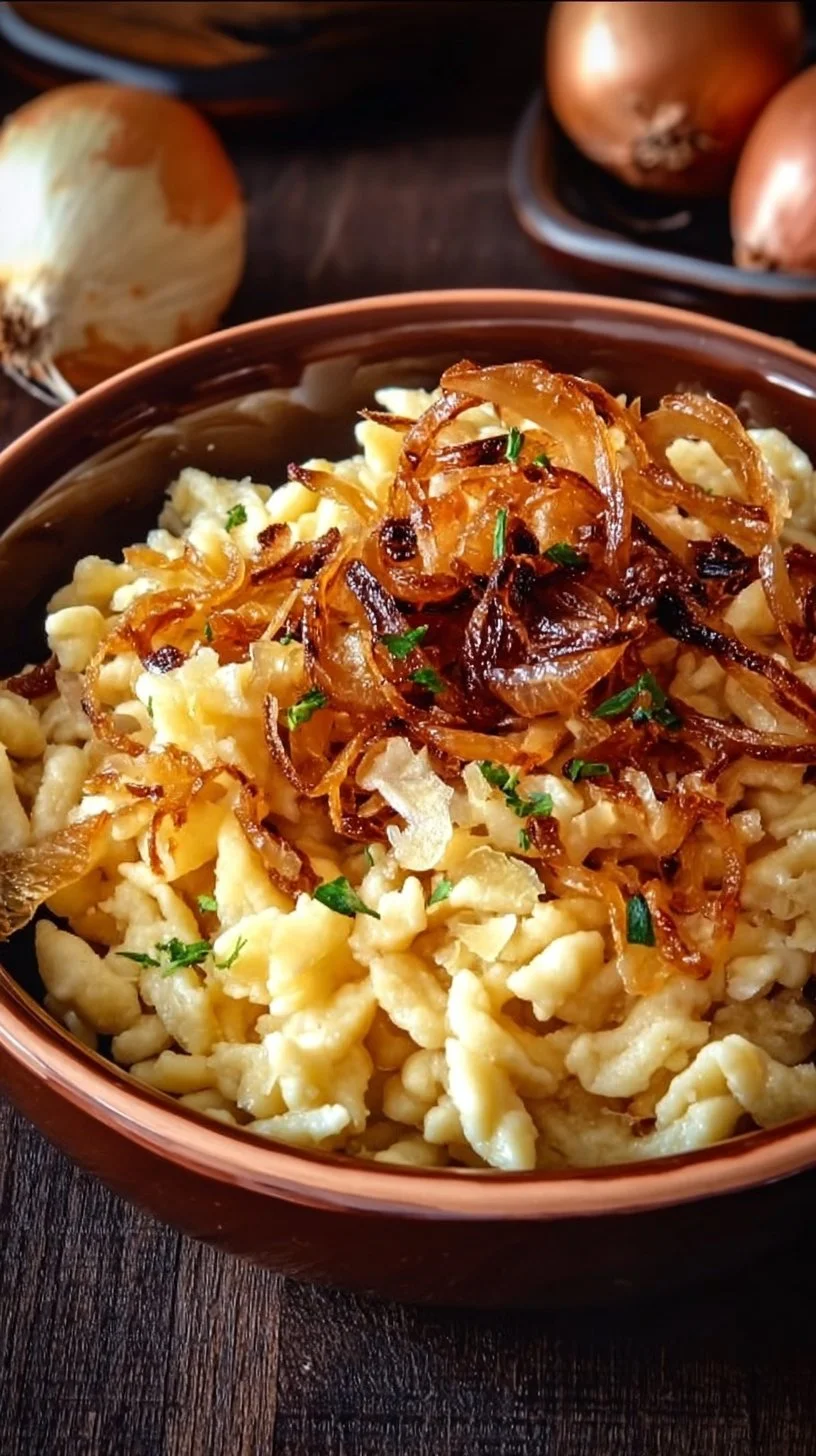 Käsespätzle - Käse-Spätzle mit karamellisierten Zwiebeln