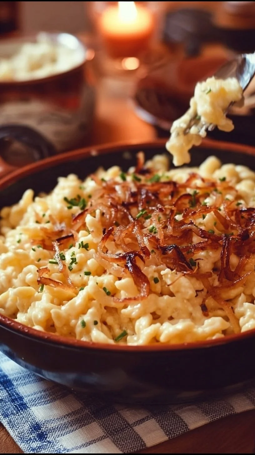 Käsespätzle - Käse-Spätzle mit karamellisierten Zwiebeln