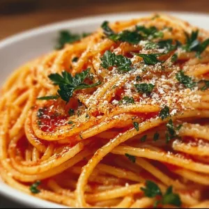 Schüssel mit Knoblauch-Parmesan-Nudeln, garniert mit frischem Parmesan.