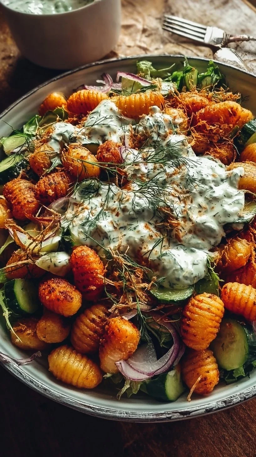 Knuspriger Gnocchi-Salat mit Joghurt-Dressing