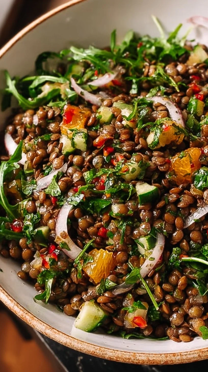 Linsensalat Rezept mit Orangen-Dattel Dressing