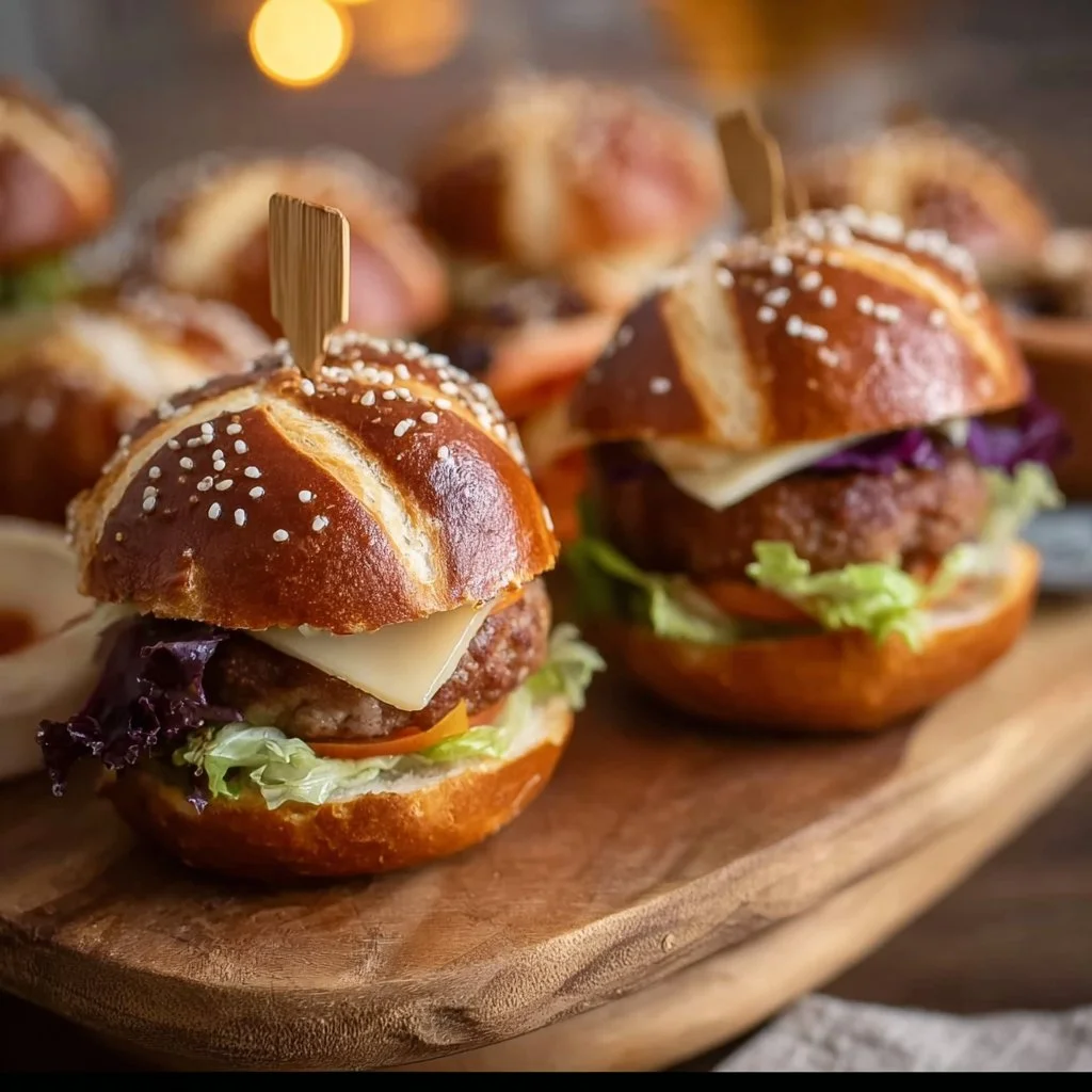 Mini-Laugen-Burger mit Leberkäse