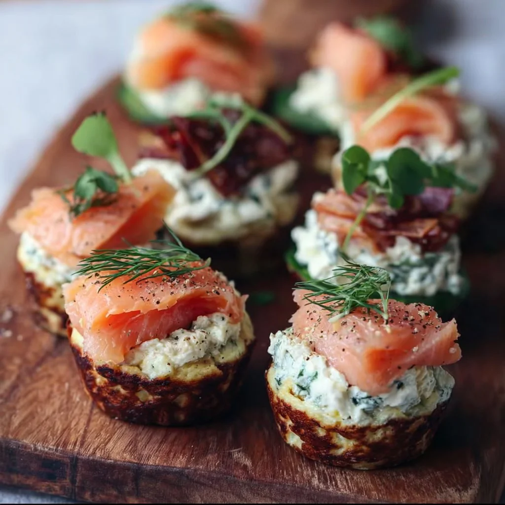 Osterbrunch Rezepte: Lachshäppchen mit Frischkäse, selbstgemachter Kräuterfrischkäse und Speck-Eier-Muffins