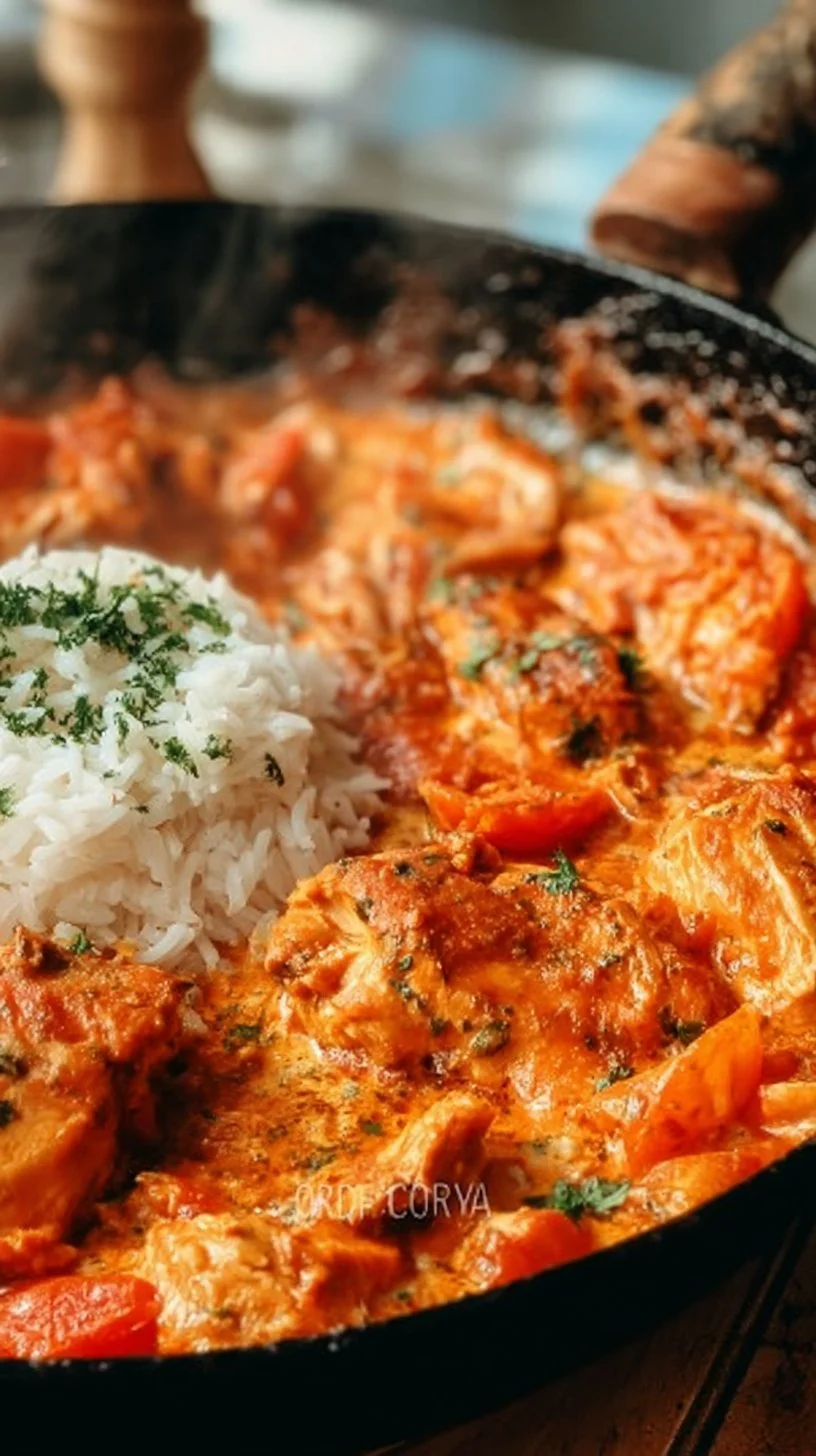 Paprika-Hähnchen-Pfanne mit Reis - cremig & lecker