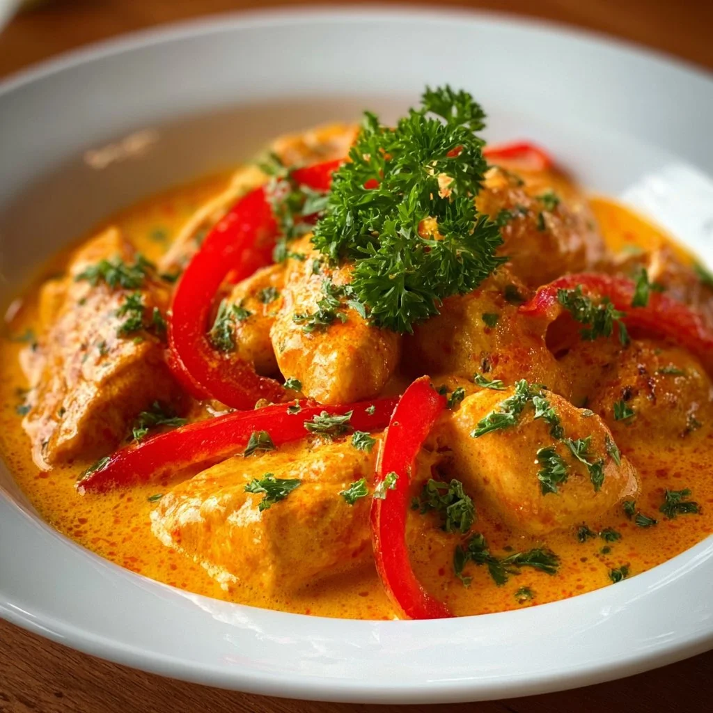 Paprika-Sahne-Hähnchen mit Hähnchenfilet und cremiger Sauce