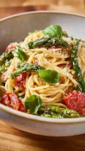 Pasta mit grünem Spargel, ein leckeres und schnelles Rezept für Feinschmecker.