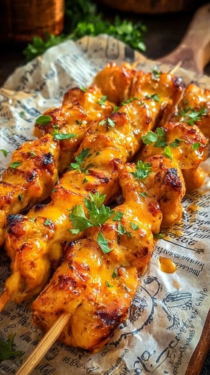 Saftige Hähnchenspieße auf einem Grill, serviert mit frischen Zutaten