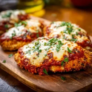 Saftiges Air Fryer Hähnchen Parmesan auf einem Teller, ideal für gesunde Mahlzeiten.