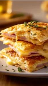 Leckere Schinken-Käse-Taschen auf einem Teller serviert