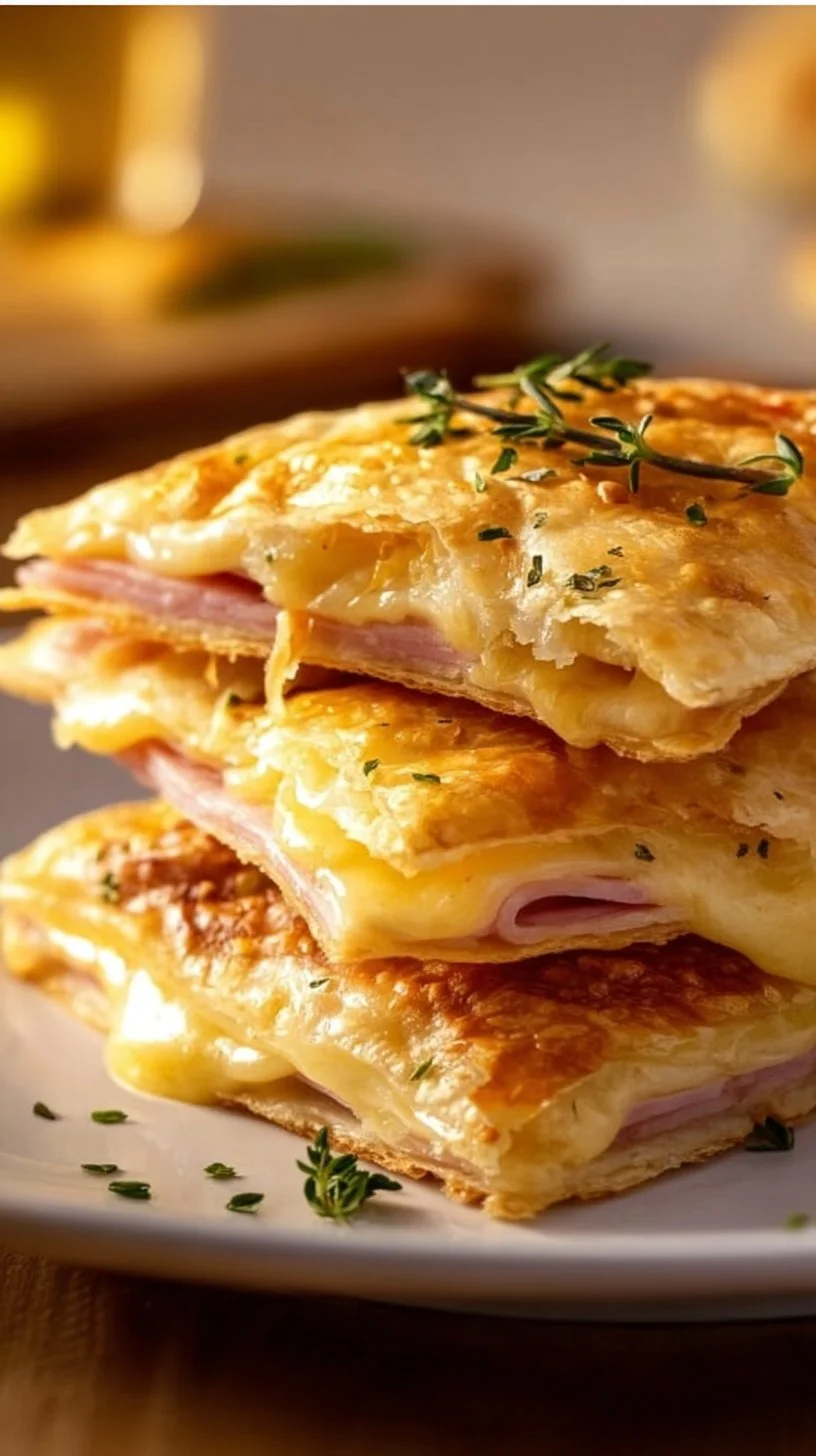 Leckere Schinken-Käse-Taschen auf einem Teller serviert