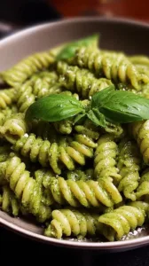 Seidige Tofu-Pasta-Sauce mit frischem Spinat auf einem Teller serviert