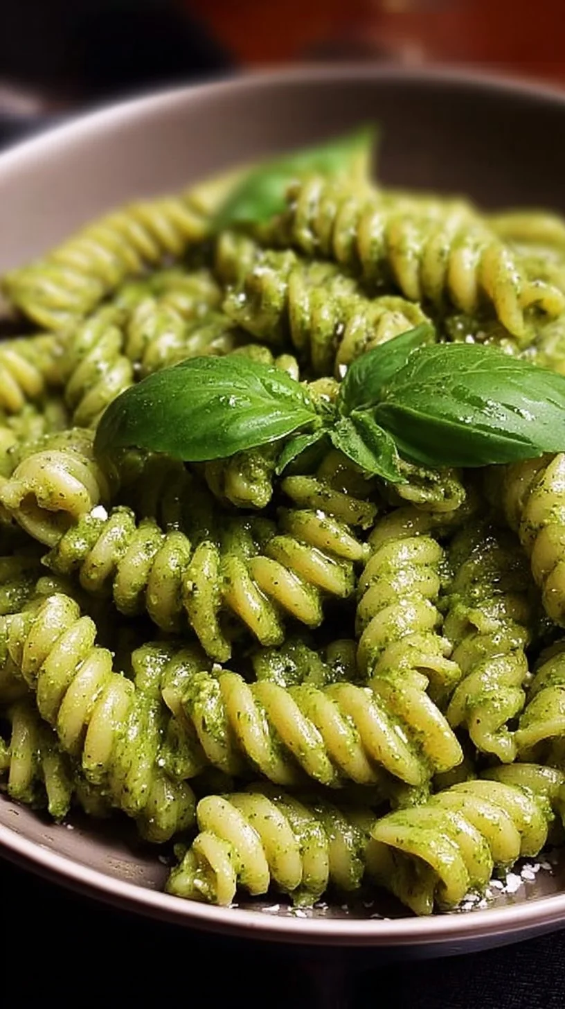 Seidige Tofu-Pasta-Sauce mit frischem Spinat auf einem Teller serviert