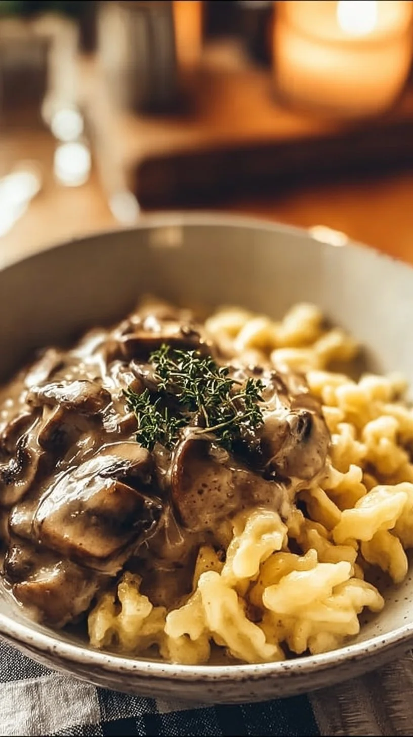 Spaetzle mit cremiger Knoblauch-Pilzsauce